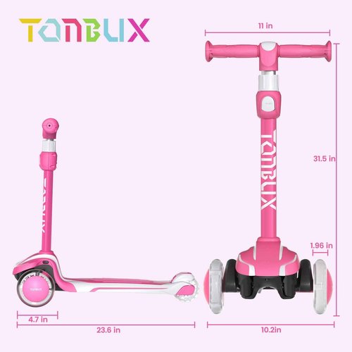 TONBUX Kids Scooter for Age 3-12, Toddler Scooter with 4 Adjustable Heights, Light Up 3-Wheels Scooters, Shock Absorption Design, Lean to Steer, Balance Training Scooters for Kids