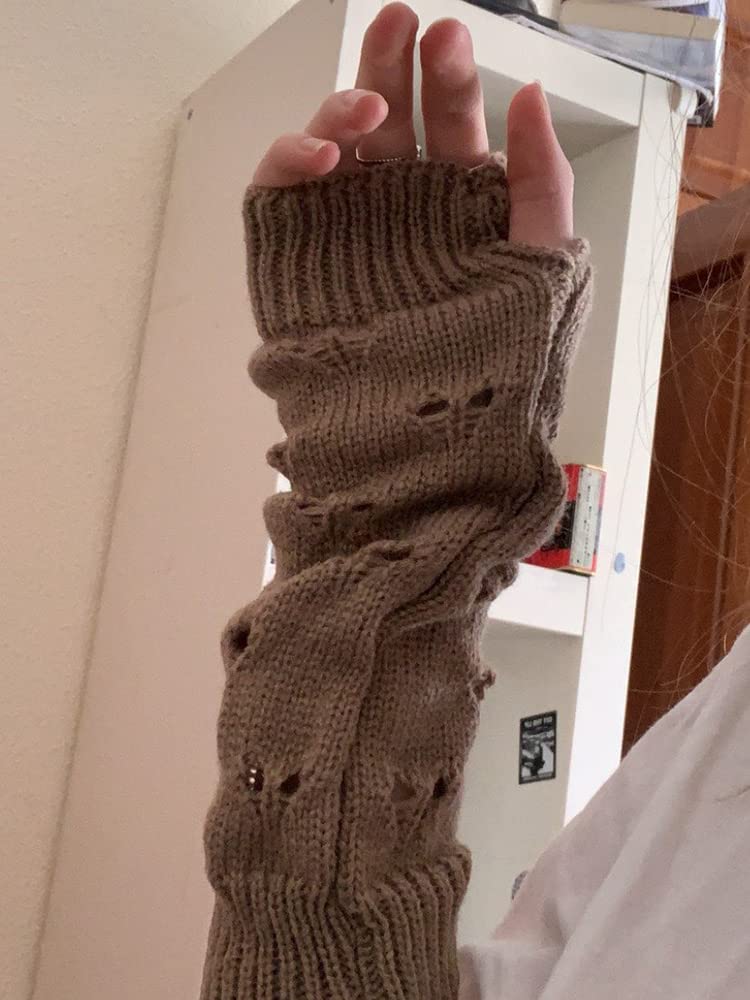 Ripped Crochet Gloves - Fairy Aesthetic Accessories (Brown)