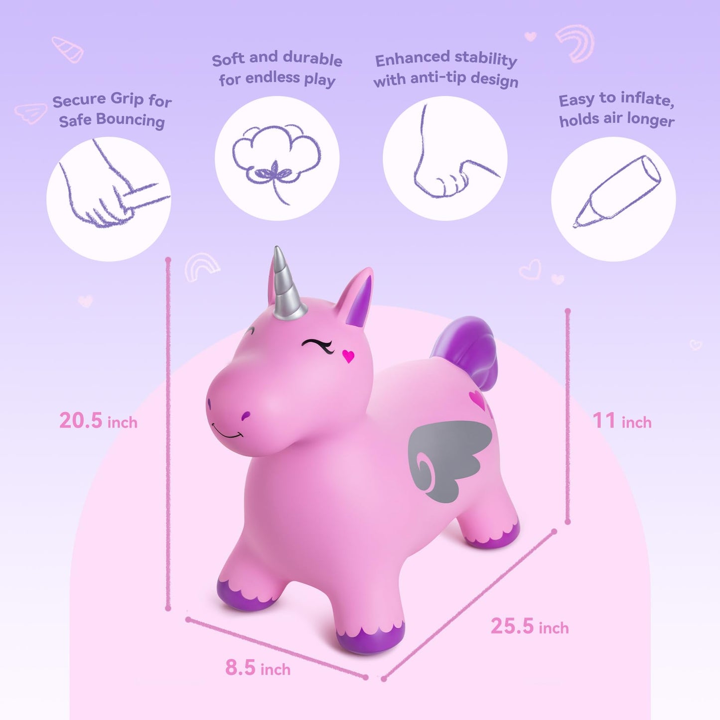 ZOOJOY Unicorn Bouncy Hopper, Inflatable Bouncy Horse Hopping Toys for Toddlers, Indoor Outdoor Bounce and Ride On Bouncer Boys Girls, Birthday Gifts for 18 Months 2 3 4 5 6 Year Old with Pump
