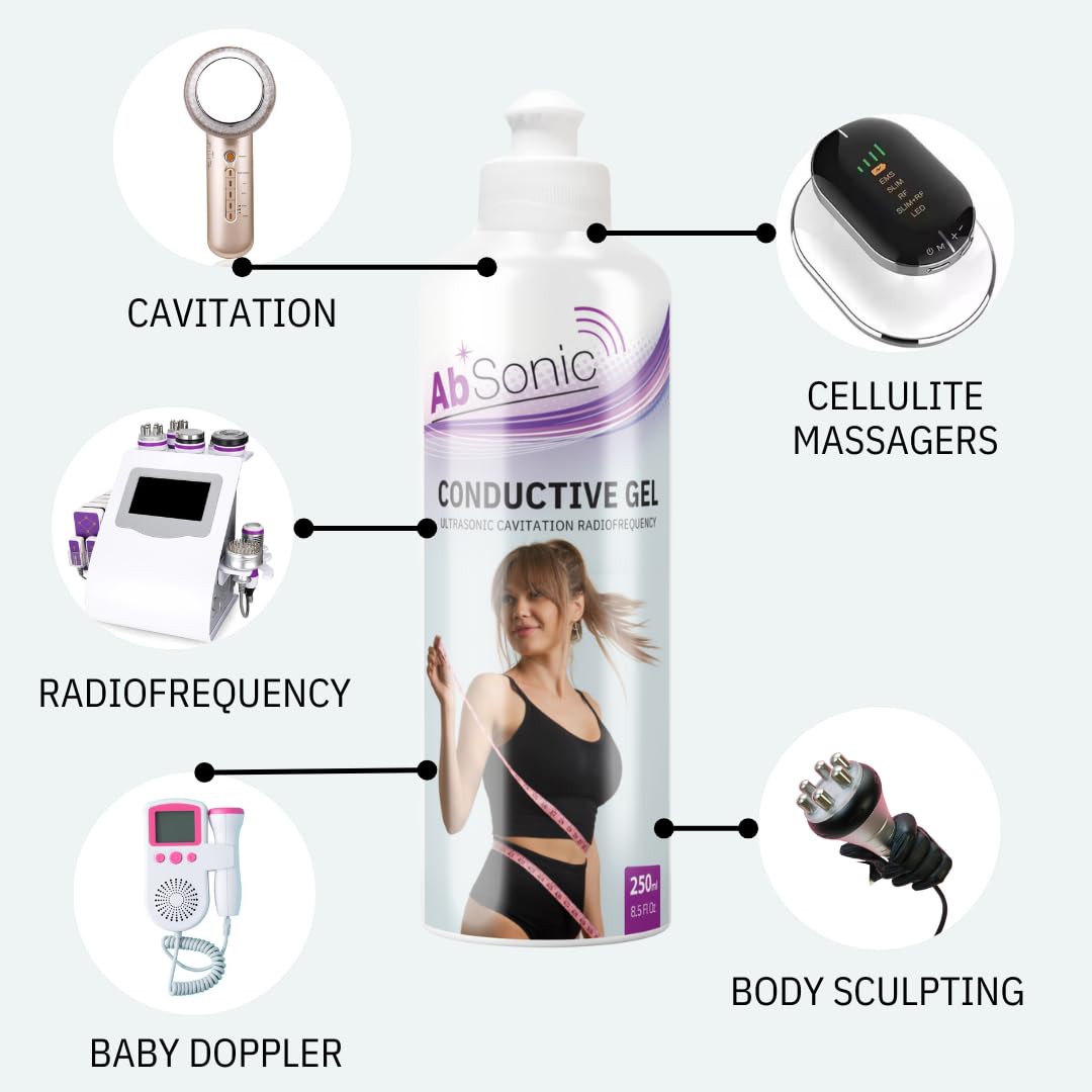 Absonic Conductive Gel for Body Devices: Cavitation, Radiofrequency, Body Sculpting Devices - Paraben-Free, 1-Pack