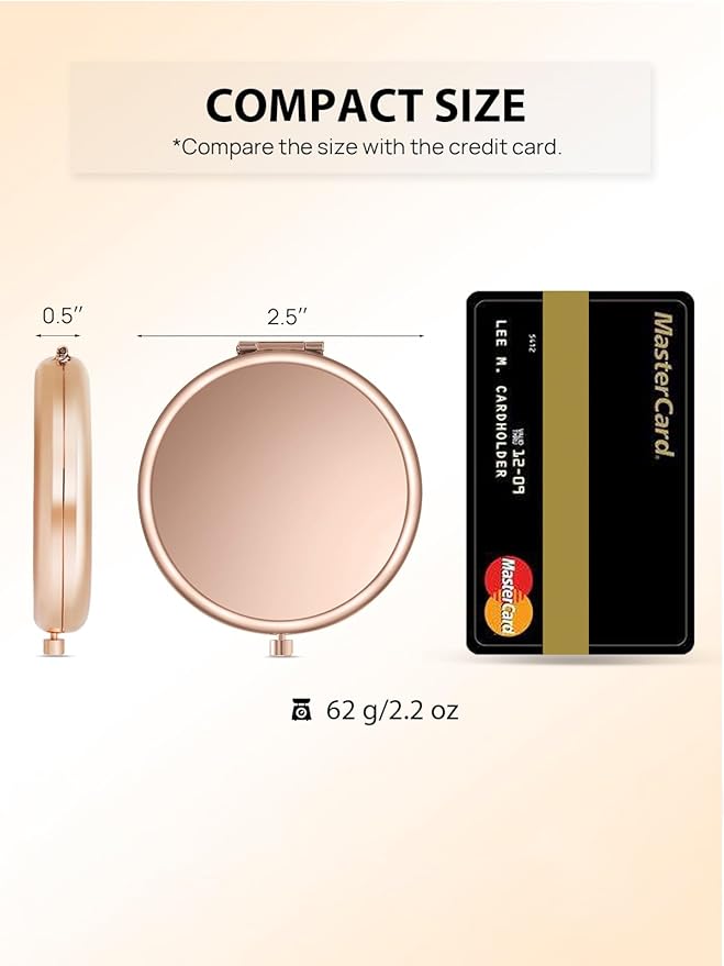 Compact Mirror Bulk, Set of 2 Double-Sided 1X/2X Magnifying Purse Pocket Makeup Mirrors(Round, Rose Gold)