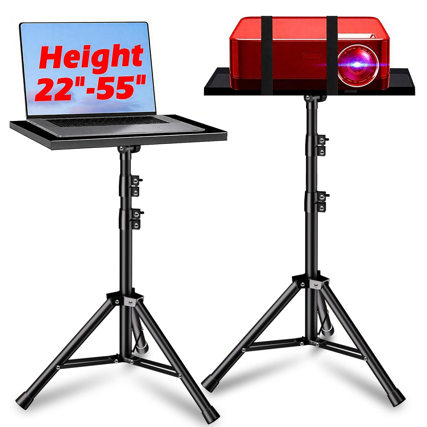 REHOSEUP Heavy Duty Projector Stand, 33LB Load Bearing & 22-55" Height Adjustable, for Projector/Laptop/DJ Gear, Outdoor/Office/Studio - Stable Base (Black)
