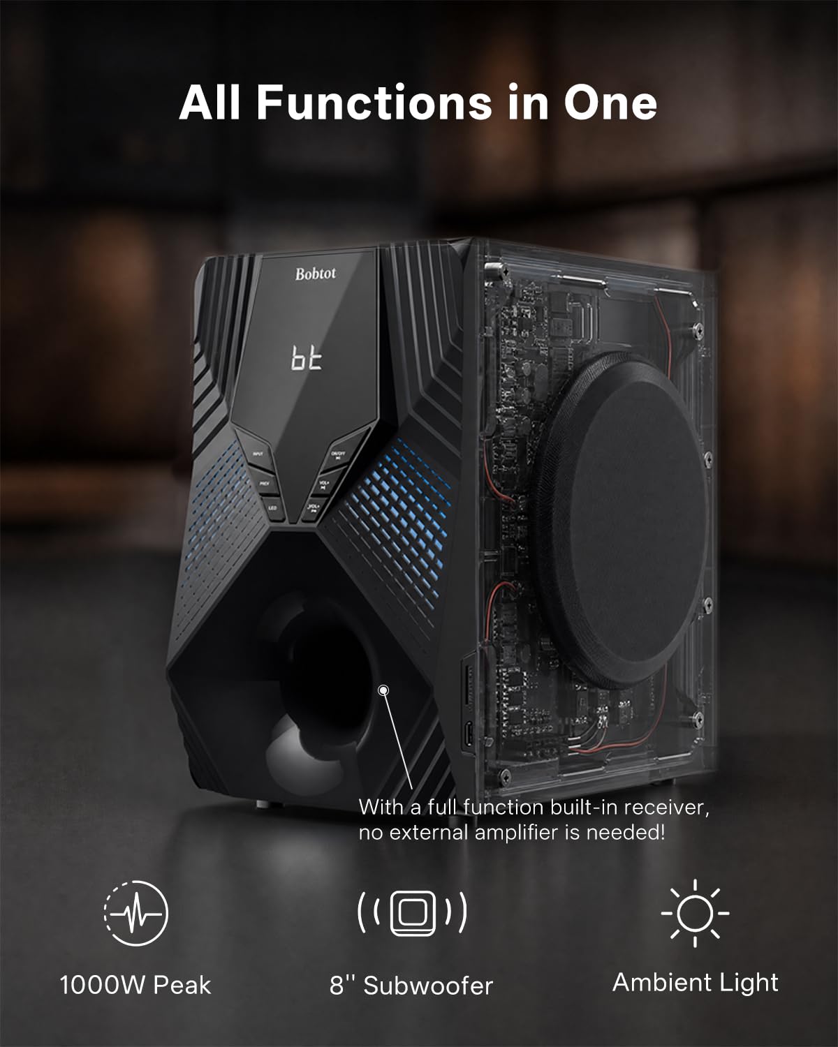 1000W Surround System 5 Wired Satellite Audio Speakers 8 inch Subwoofer 5.1/2.1 Channel Home Theater Deep Bass Support ARC Optical Bluetooth Karaoke Input