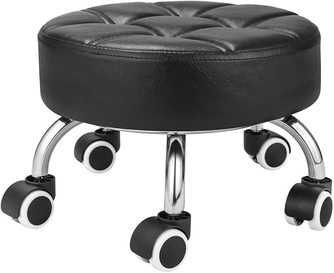 Kaleurrier Low Height Rolling Stool - Heavy Duty Short Stool Chair with Wheels Low to Ground - Small Roller Seat Stools for Home Office Kitchen Repair Shop Pedicure Garage Library Studio Black