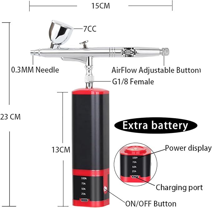 Casubaris Portable mini Airbrush kit with Holder Stable for Both air Brush Pen and Rechargeable Airbrush Compressor with Replaceable Battery for Nail,Barber,Models,Art,Cake Decorations etc.