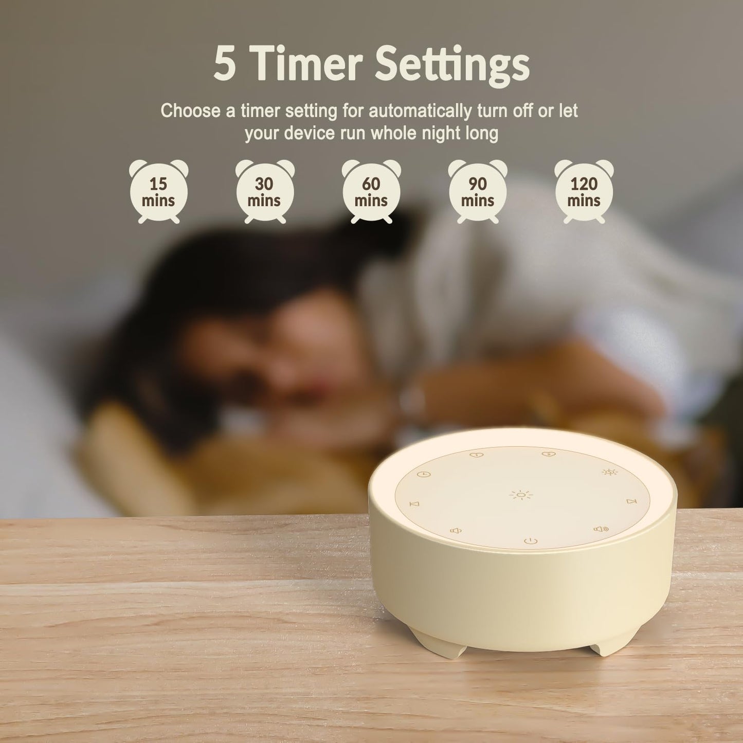 White Noise Machine for Baby and Adults, 20 Soothing Sleep Sounds, Custom Shortcut Buttons, Warm Night Light, 8 Hour Timer, Touch Control, USB Powered Sound Machine for Nursery Bedroom & Travel