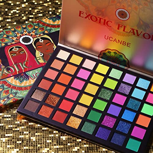 UCANBE EXOTIC FLAVORS Neon Eyeshadow Makeup Palette - 48 Colorful High Pigmented - Rainbow Matte Shimmer Glitter Eye Shado...