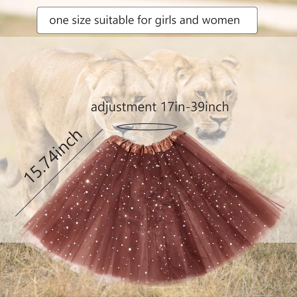 Mifhnby 3PCS Lion Costume Kits Lion Ears Headband Tail and Shiny Tutu For Girls Women Halloween Costume Accessories Cosplay Party Dress Up