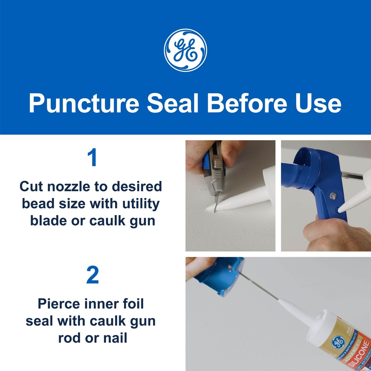 GE Supreme Paintable Silicone Caulk for Window & Door, White, 9.5 fl oz Cartridge, 1 Pack - 100% Waterproof Silicone Sealant, 7X Stronger Adhesion, Freeze & Sun Proof