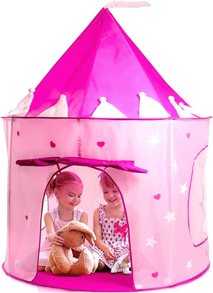 Play22 Play Tent Princess Castle Pink - Features Glow in The Dark Stars - Portable - Kids Pop Up Tent Foldable Into A Carr...