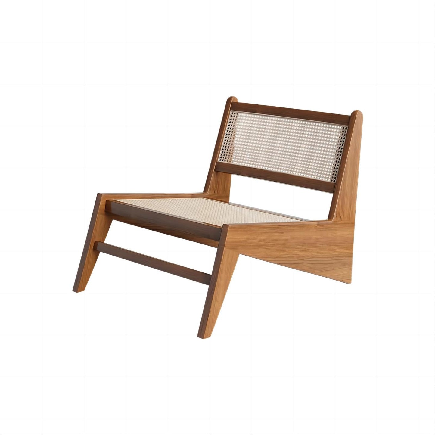 homary Mid Century Modern Chair Japandi Walnut Rattan and Wood Lounge Chairs Armless Accent Chair for Living Room Bedroom Balcony & Patio