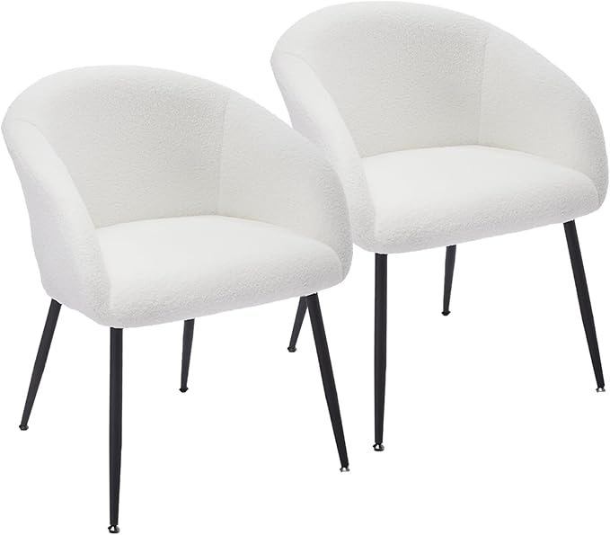 YDcosyfy Modern Small Accent Chair Set of 2, Comfy Sherpa Makeup Vanity Chair with Metal Legs, Decorative Chair no Wheels for Living Room, Dressing Room, Bedroom, White