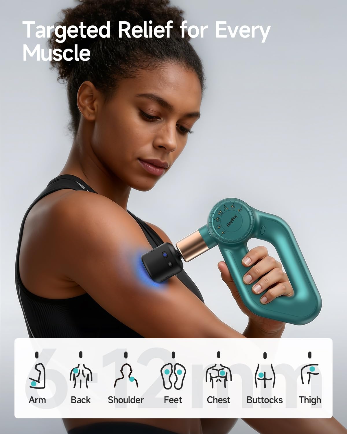 HEYCHY Percussion Massage Gun Deep Tissue with Adjustable Amplitude for Muscle Relief, Professional Handheld Massager for Neck, Back, Shoulder, Leg, Ideal for Men, Athletes, Green