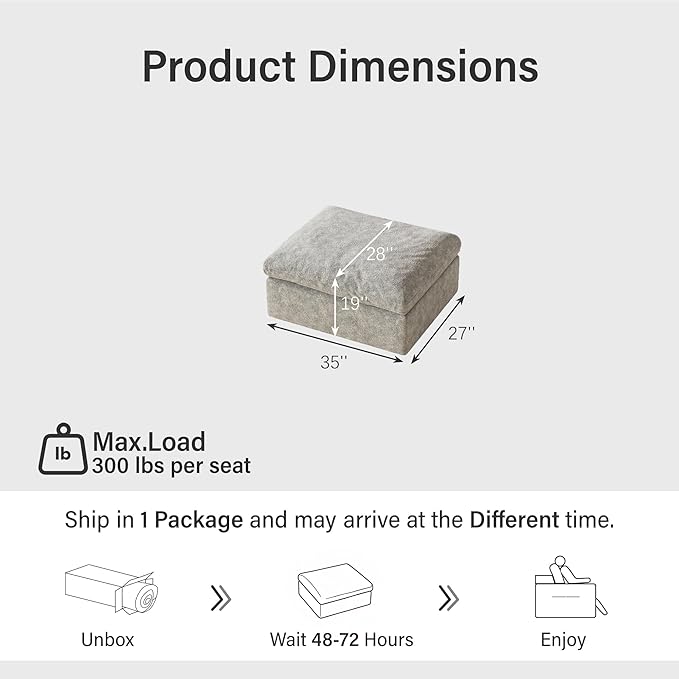 Quenvo Cloud Sectional Couches for Living Room, Only Ottoman, Light Gray