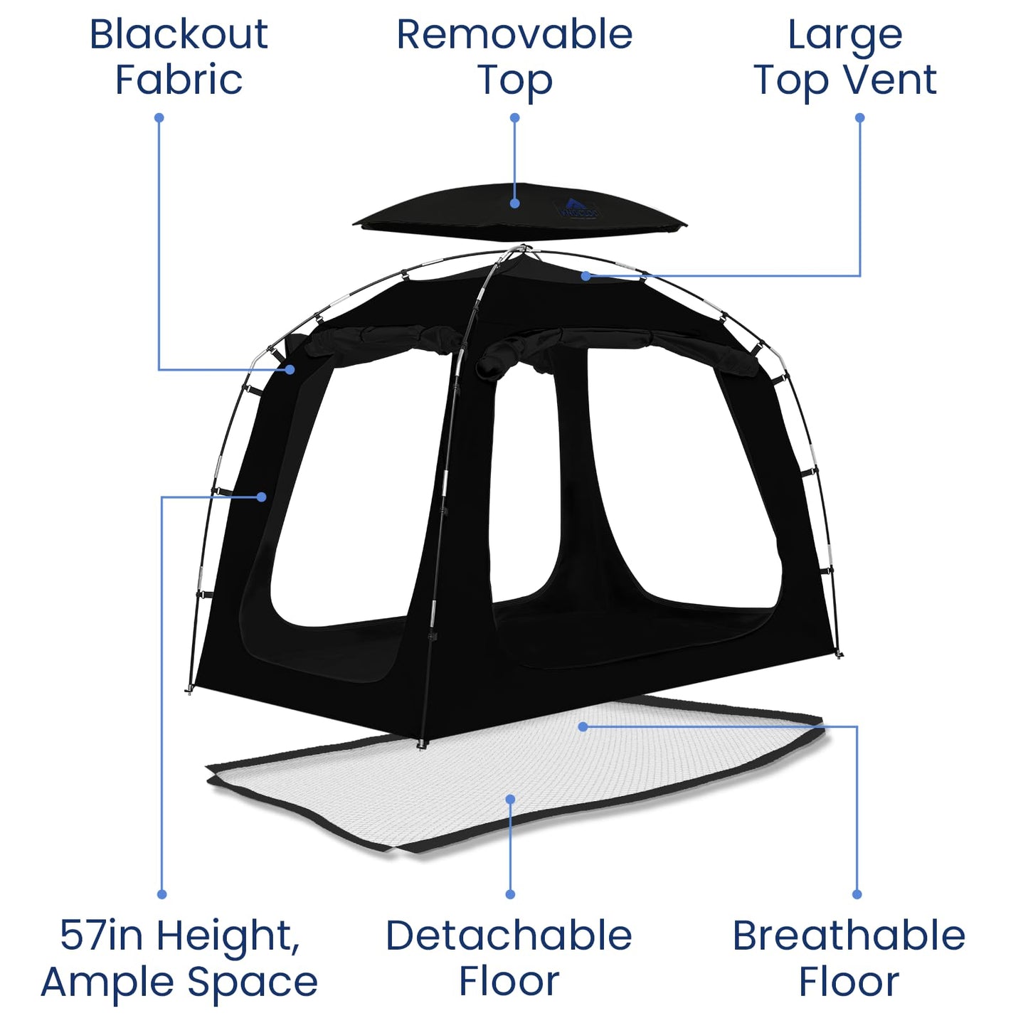 KNOCLOC Blackout Bed Tent Full Size for Kids & Adults Sleeping, CPC Certified Bed Canopy with 4 Doors & Large Top Vent for Privacy Protection & Room Sharing(Black, Full)