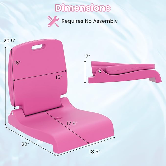 Goplus Poolside Chair for Edge of Pool, Foldable Portable Flip Seat w/Back Support & 2 Handles, Lightweight Outdoor Camping Chair for Stadium, Tailgating, Fishing, Boats, Beach (Pink, 1 Pack)