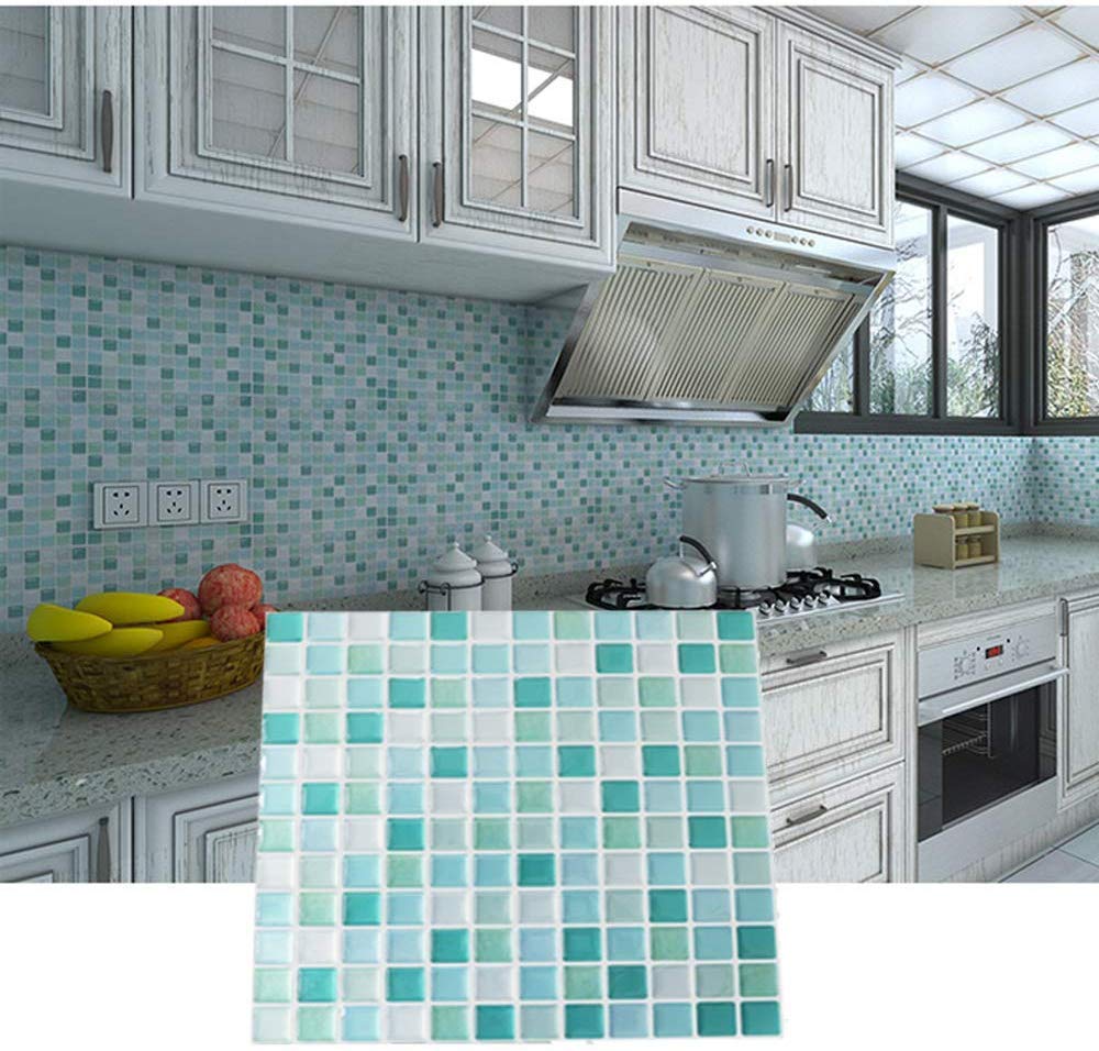 HyFanStr Peel and Stick Backsplash 3D Mosaic Tile Stickers Wall Sticker Home Decor for Kitchen Bathroom 9.26" x 9.26"(Pack of 4)