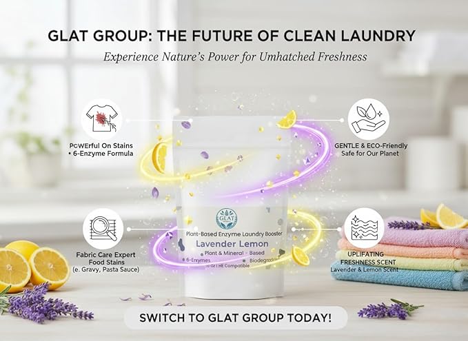 Enzyme Laundry Booster Powder - Lavender Lemon | Plant-Based, 6-Enzyme Blend for Maximum Stain & Odor Removal | Biodegradable, Boosts Detergent in All Temperature, HE Compatible, 16 Oz