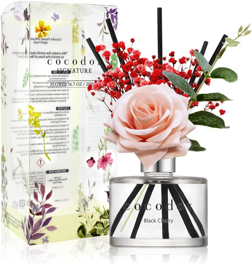 Cocod'or COCODOR Rose Flower Reed Diffuser/Black Cherry/6.7oz(200ml)/1 Pack/Reed Diffuser, Reed Diffuser Set, Oil Diffuser & Reed Diffuser Sticks, Home Decor & Office Decor, Fragrance and Gifts