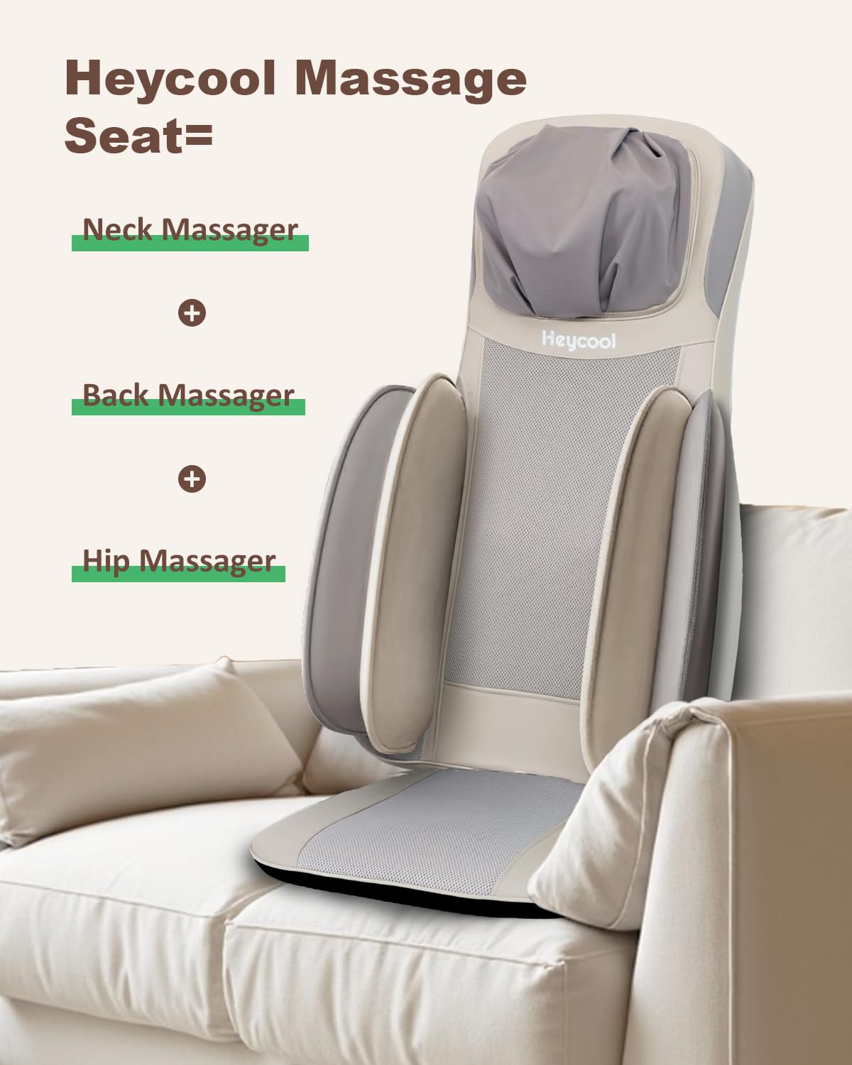 Heycool Shiatsu Neck Back Massager with Heat, 2025 Upgraded Massage Chiar Pad with Height Adjustment, Compression, Vibration, Full Body Seat Massager for Home, Office