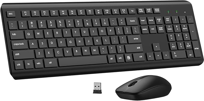 Wireless Keyboard and Mouse Combo, Full Size Silent Ergonomic Keyboard and Mouse, Long Battery Life, Optical Mouse, 2.4G L...