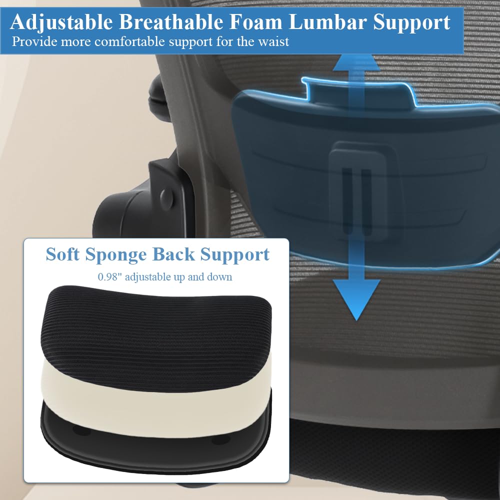TOPBSHODC Ergonomic Office Chair 400lbs PU Leather Mesh Desk Chair with Lumbar Support, Flip-Up Arms, Swivel Wheels, Adjustable Height, Rolling Executive Computer Task Chair for Home Office,Black