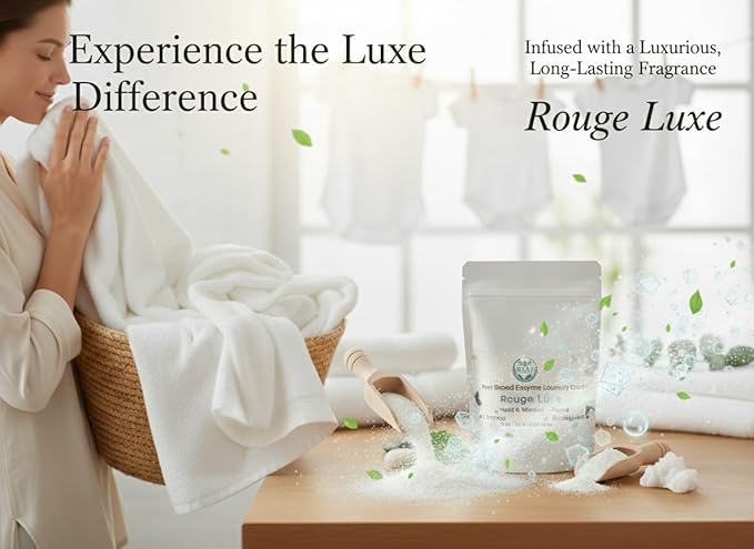 Enzyme Laundry Booster Powder - Rouge Luxe | Plant-Based, 6-Enzyme Blend for Maximum Stain & Odor Removal | Biodegradable, Boosts Detergent in All Water Temperature, HE Compatible, 16 Oz