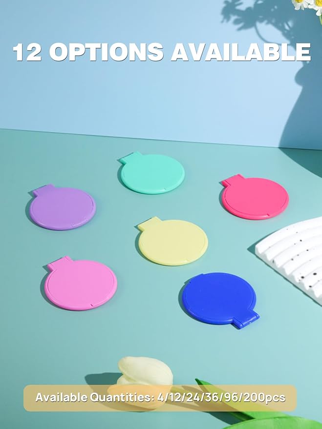 Qislee Compact Mirror Bulk, Pocket Small Mini Folding Mirrors for Purse, 24 Packs (6 Colors)