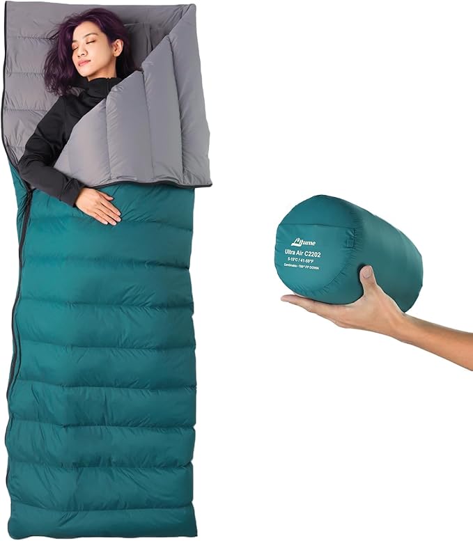 Litume Ultra Compact Down Sleeping Bag - 3 Season, Lightweight, 700 Fill Power, Packable for Adults, Double, Backpacking, ...