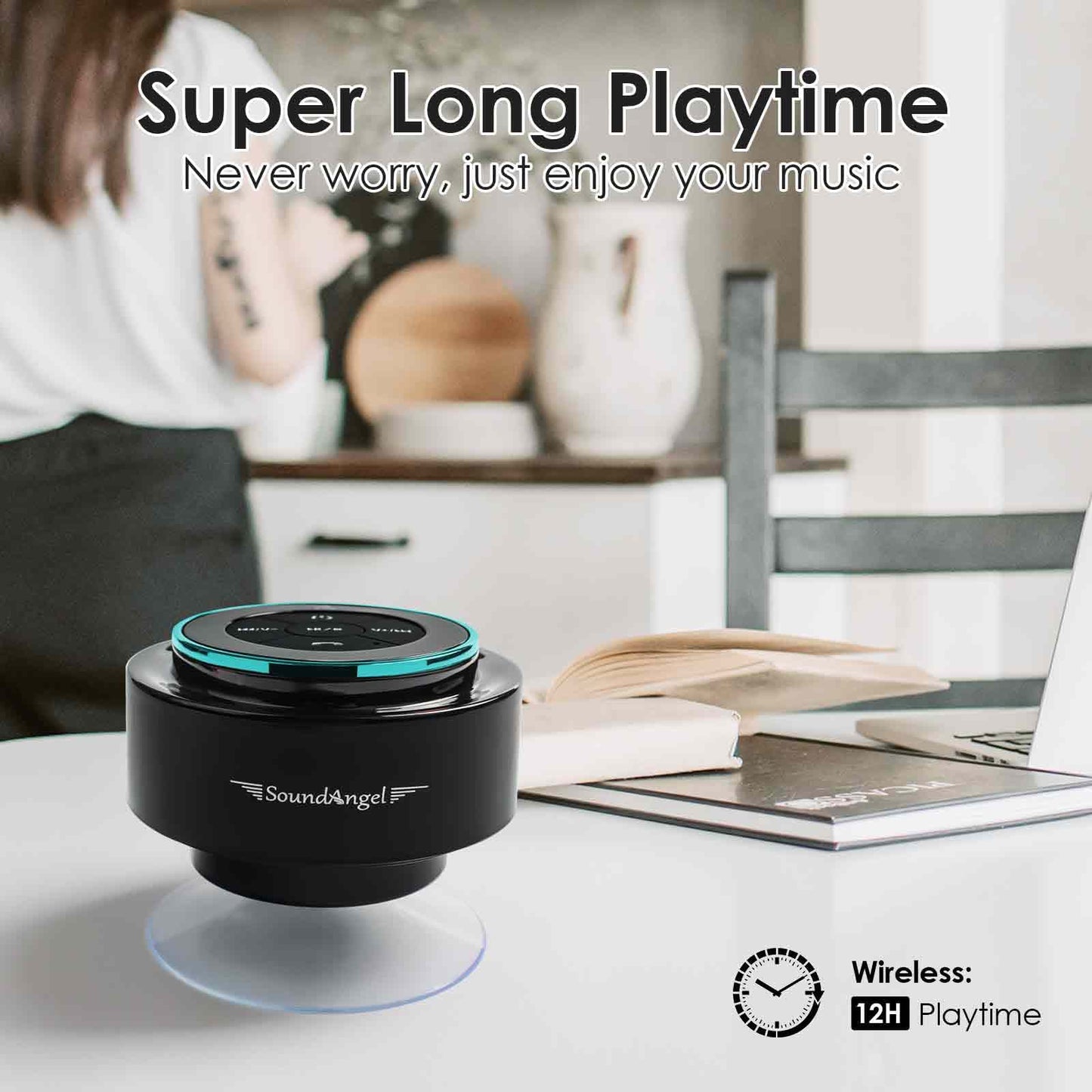 XLeader, Upgraded, Pro Shower Speaker, Certified IPX7 Waterproof Bluetooth Speaker with Suction Cup, Hook Clip, Built-in Mic, Crystal Sound&Rich Bass, up to 12H Playtime, Ideal Gifts - SoundAngel Mate
