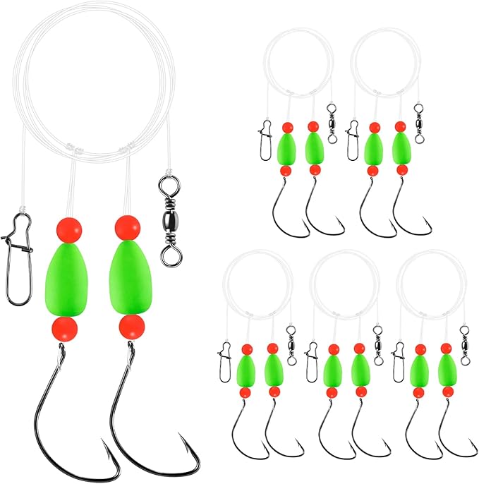Alwonder 5-Pack Pompano Rigs Surf Fishing Rigs with Snell Floats, Saltwater Live Bait Rig Swivels Duo Lock Snaps Circle Wi...