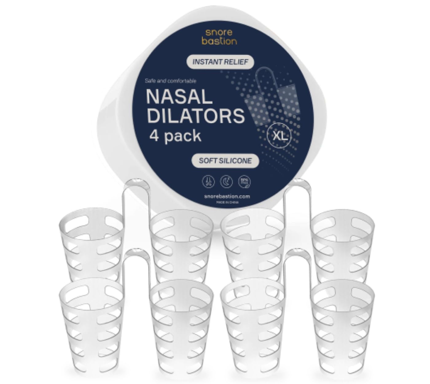 Snore Bastion Nasal Dilators for Sleeping - 4 of X-Large ONLY (XL) Soft Silicone Nasal Cones - Nostril Opener - Nasal Expander for Breathing - Nose Vents - Anti Snoring Devices
