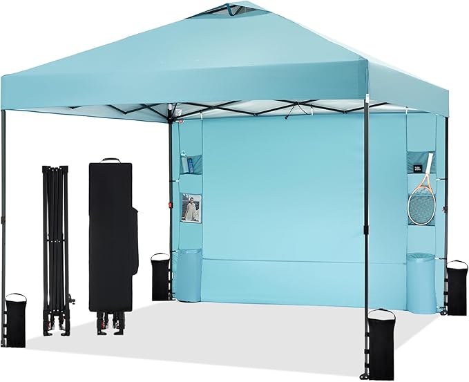 Tunbne 10'x10' Pop Up Canopy Tent with 1 Sidewall and 6 Pockets, One Push Setup, Instant Shade Tent with Vented Roof for B...
