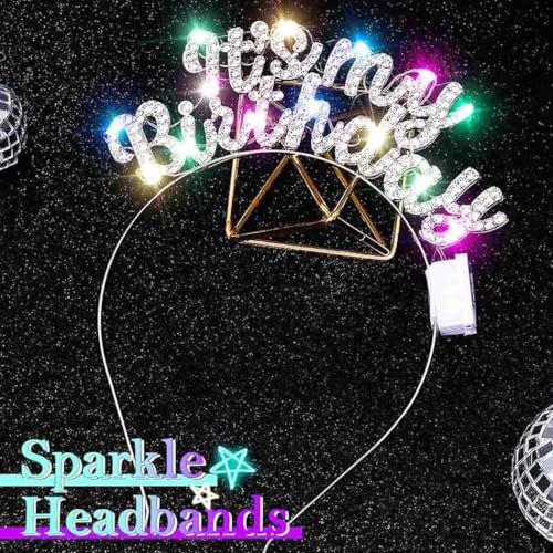 Zoestar Light Up Happy Birthday Headband Led Rhinestone Birthday Party Hair Accessories Women(Silver, One Size)