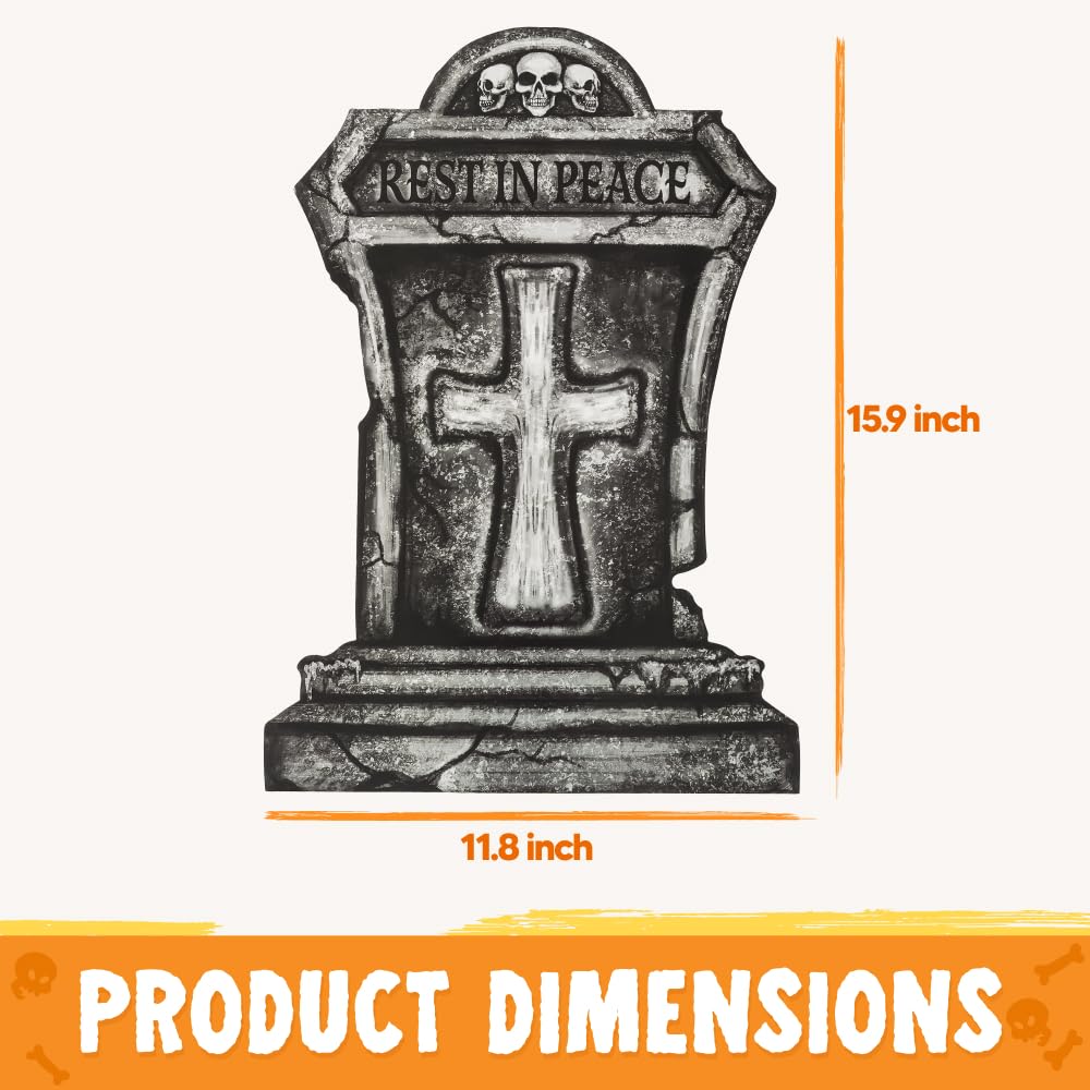 JOYIN 16" 9 Pcs Halloween Tombstones Decorations Outdoor, Graveyard Yard Lawn Plastic Headstones With 18 Metal Stakes For Halloween Cemetery, Indoor Decorations, Prop, Party Decor Supplies