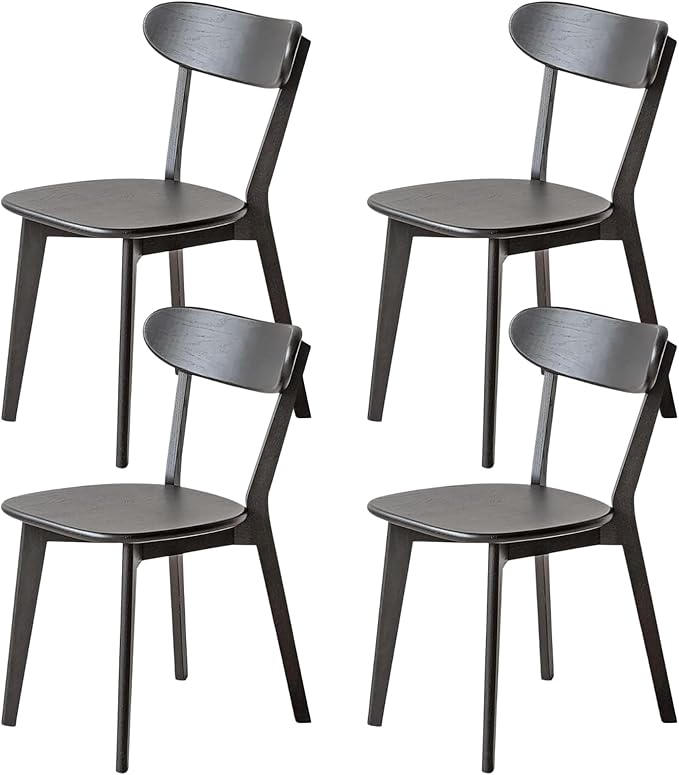 Hymus 100% Solid Oak Wood Dining Room Chairs - Practical Kitchen Chairs for Dining Room, Kitchen, Living Room (4, Black)