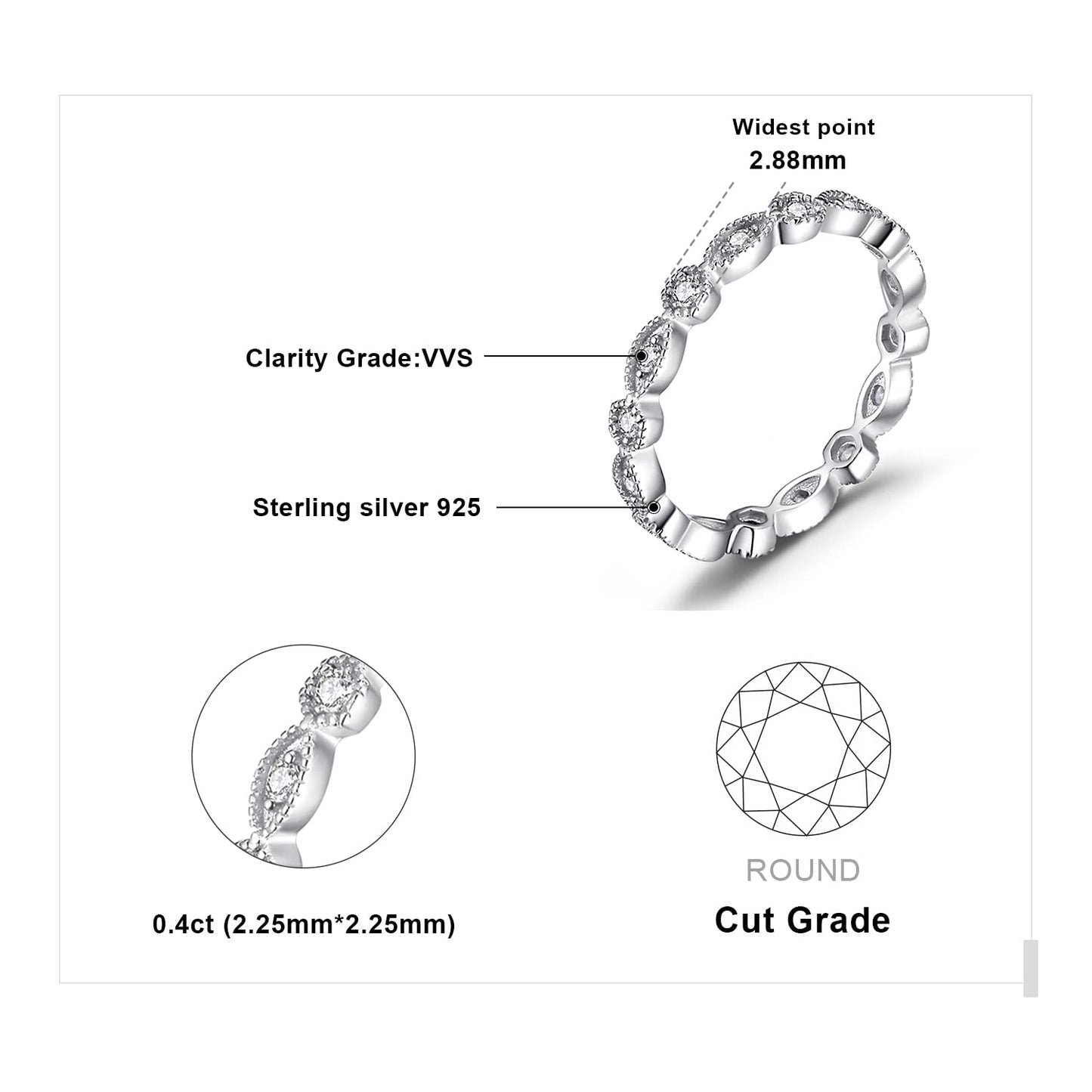 JewelryPalace 925 Sterling Silver Wedding Bands Cubic Zirconia stack marquise ring 0.4 ct 2.8mm 14K gold plated anniversary ring