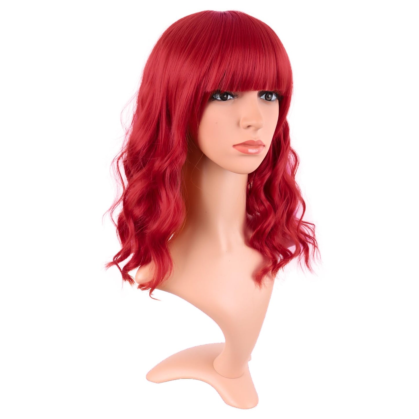 MapofBeauty 14 Inch/35 cm Short Wavy Curly Women Fresh Bright Synthetic Ordinary Flat Bangs Bob Wig (Bright Red)