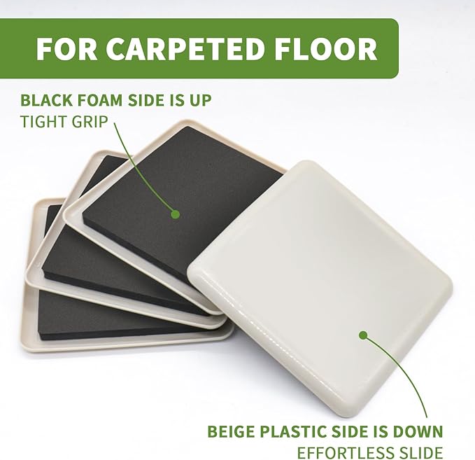 COVERCORNER Furniture Sliders for Carpet 8 PCS - 5 inch Furniture Moving Slider Chair Legs Floors Protectors Square Furniture Movers Sliders – Move Your Furniture Easy & Safely(for Carpet)