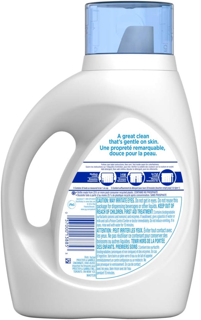 Tide Free & Gentle Liquid Laundry Detergent, Unscented, 1.47 L (32 Loads)