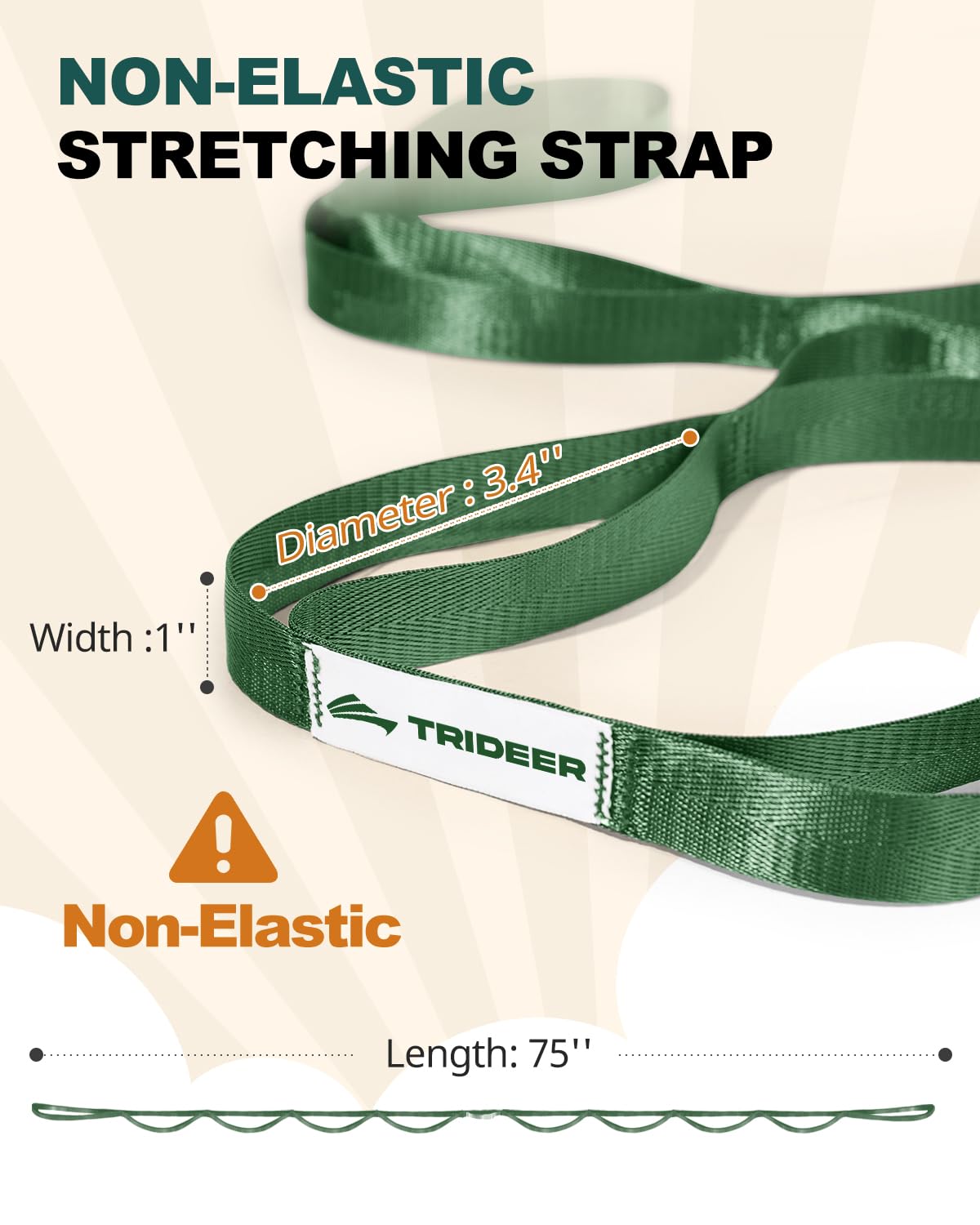 Trideer Stretching Strap Yoga Strap Physical Therapy for Home Workout, Exercise, Pilates and Gymnastics, 10 Loops Non-Elastic Stretch Bands with Aesthetic Packaging for Women & Men (Green)