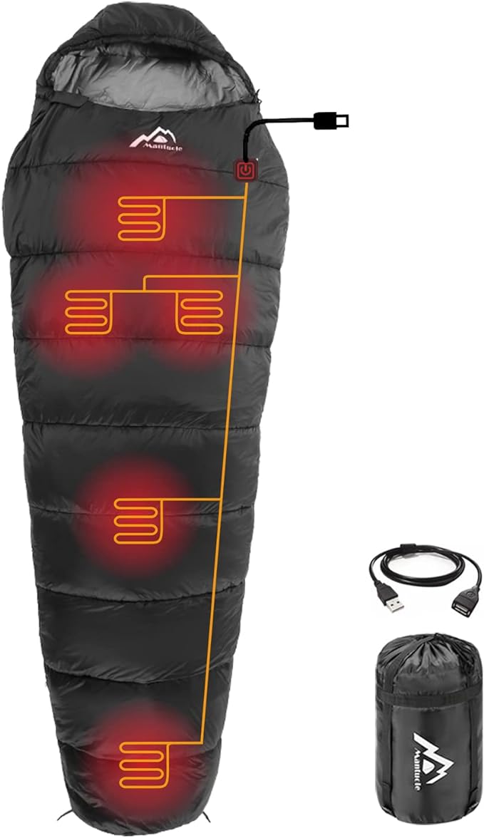 MANTUOLE Heated Sleeping Bag 5pcs Multi USB Power Support Heating Pads,Operated with Battery Power Bank or Other USB Power...