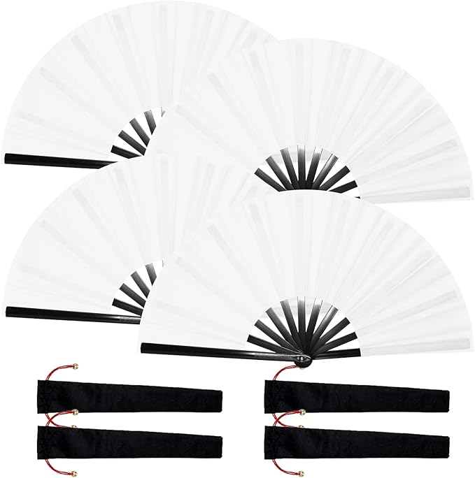 Huniruyo Large Clap Fans for Line Dancing Folding Hand Rave Fan Nylon Cloth Foldable for Line Dancing Festival Craft Dance...