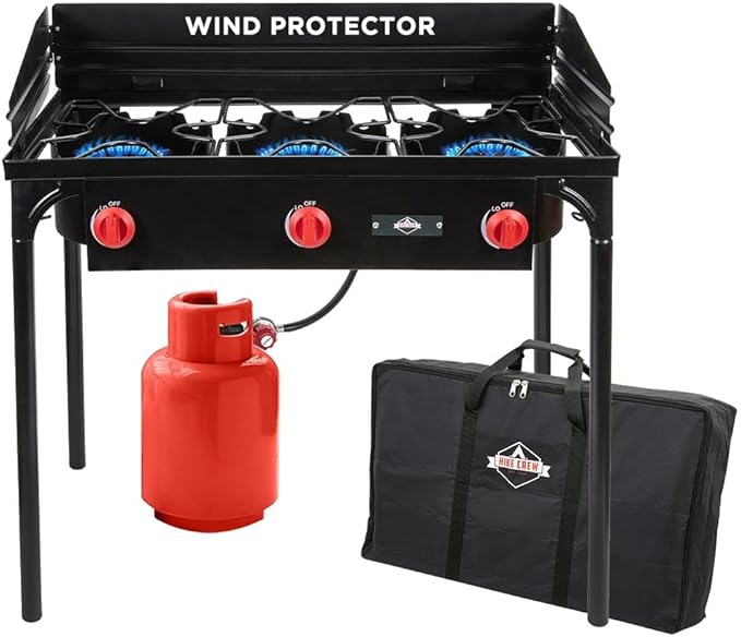 Hike Crew Cast Iron 3-Burner Outdoor Gas Stove | 225,000 BTU Portable Propane Cooktop w/Blue Flame Control, Removable Leg...