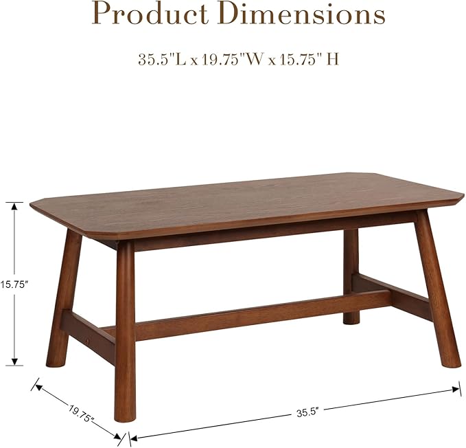 HEAH-YO 35.5” Coffee Table, Rectangle Coffee Tables with Wood Legs for Living Room Bedroom, Walnut Color