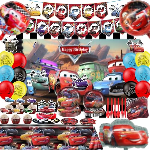 123 PCS Theme Birthday Party Decorations Set Include Tablecloth, Paper Tableware, Birthday Banner, Foil Balloons, Backdro...
