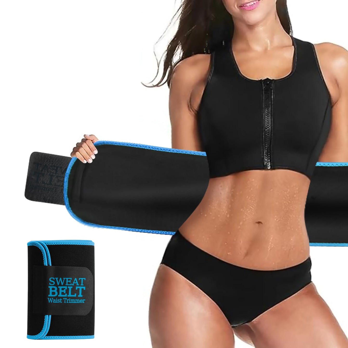 AMZBOSS Waist Trainer for Women Lower Belly Fat, Waist Sweat Band for Women, Belly Band Sweat Belt, Stomach Wrap, Faja Body Shaper (Blue, X-Large)