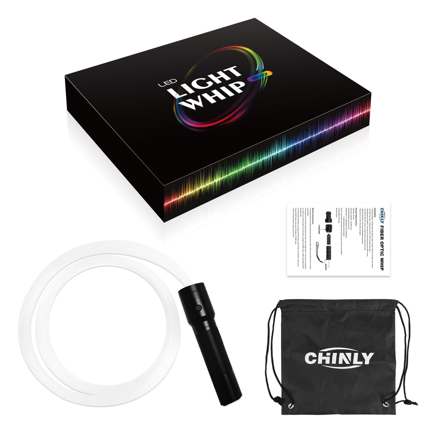CHINLY LED Whip Lights, Fiber Optic Whip for Dancing, with 40 Color Effect Mode, APP Control and 360°Swivel, Rechargeable Rave Light for Parties, Light Shows, Unique Gifts for Girlfriend,Girl,Wife