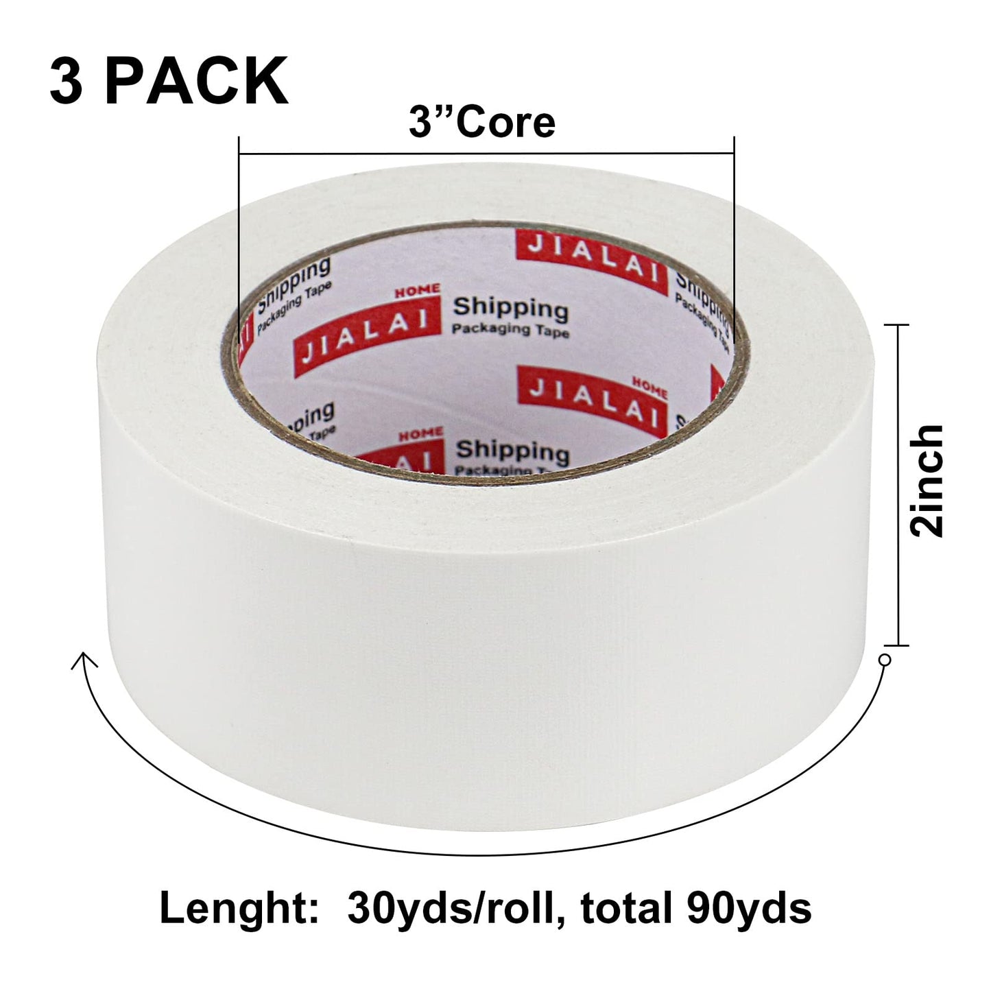 JIALAI HOME Duct Tape Heavy Duty - White Tape Duct 2 Inches x 30 Yards 3 Pack, 8.27 mil, Strong, Flexible, No Residue, All-Weather and Tear by Hand - for Repairs, Industrial, Professional Use
