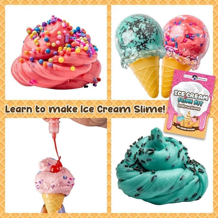 Original Stationery Ice Cream Slime Kit for Girls, DIY Cherry-Scented Slime Making Set with 31 Pieces, Fun Arts and Crafts...